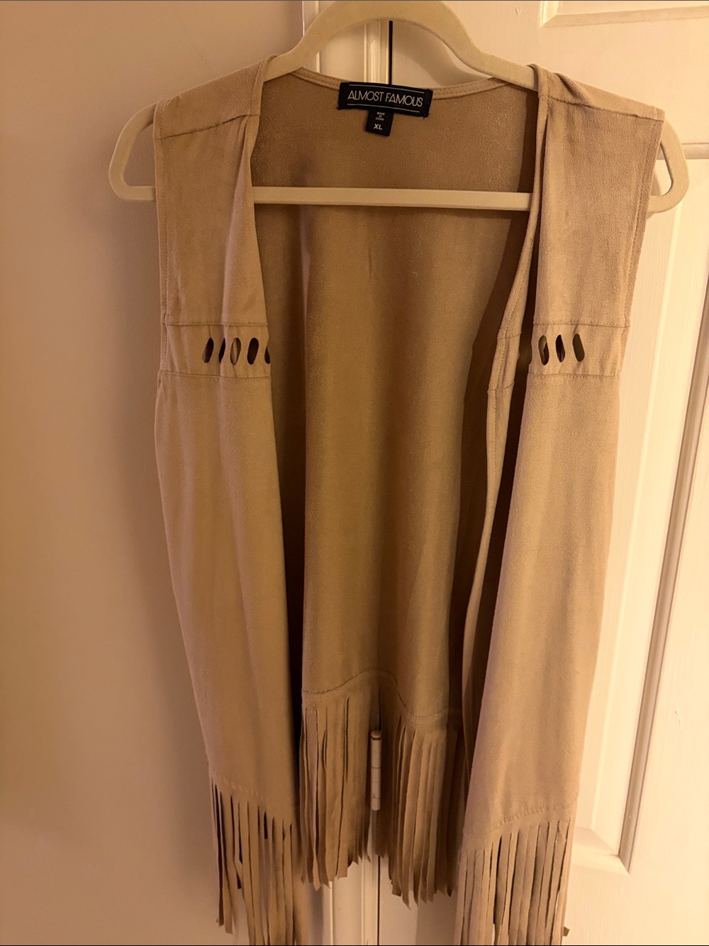 NWT- Almost Famous Tan Fringe Open-Front Vest
